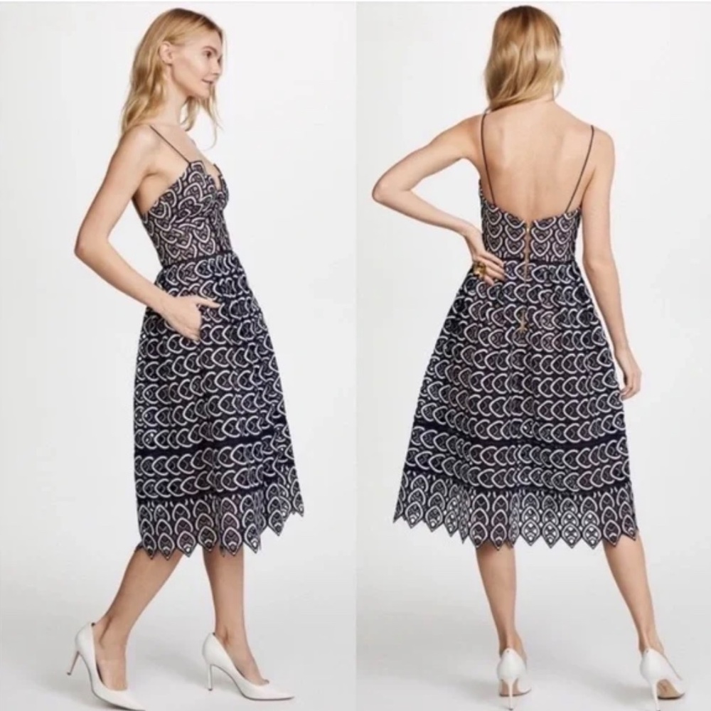 Self portrait azalea peacock lace midi dress 2 NWOT - Picture 2 of 4